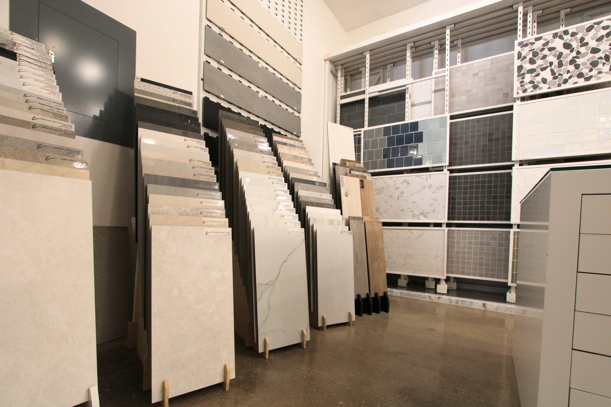 Tile and flooring samples displayed in the dRemodeling Philadelphia showroom
