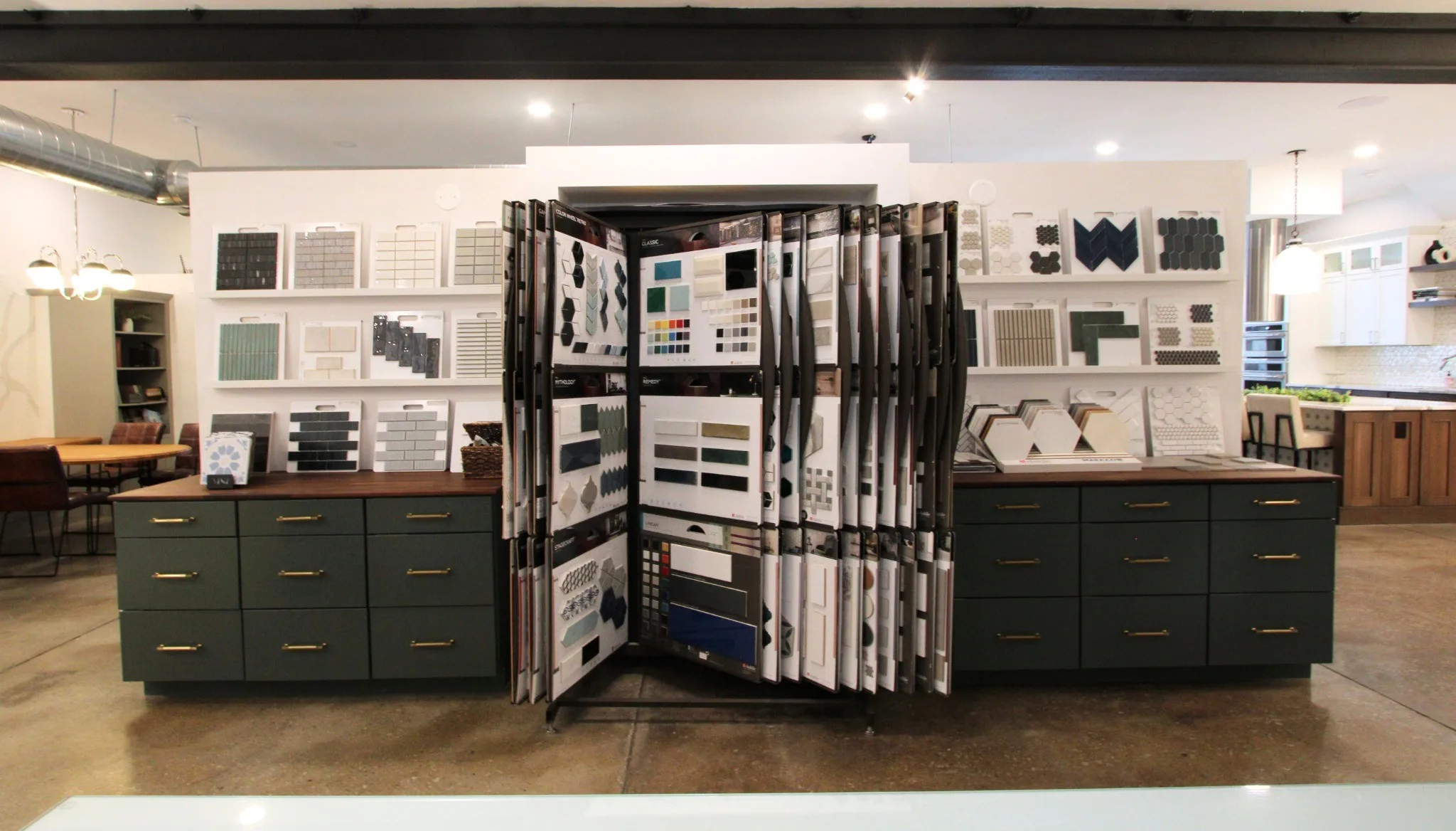Cabinet tile and finish samples at the dRemodeling showroom