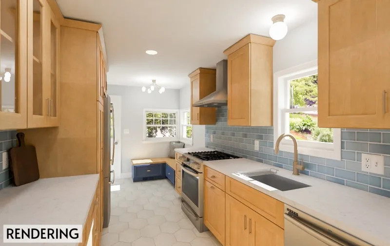 Galley Kitchen Remodel with Wood & Navy Accents | Glenside