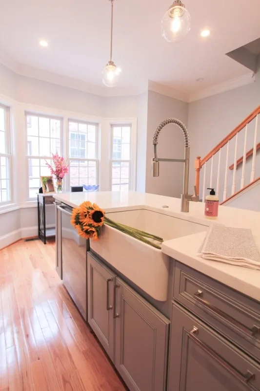 Transitional White Kitchen with Bay Window Remodel in Philadelphia