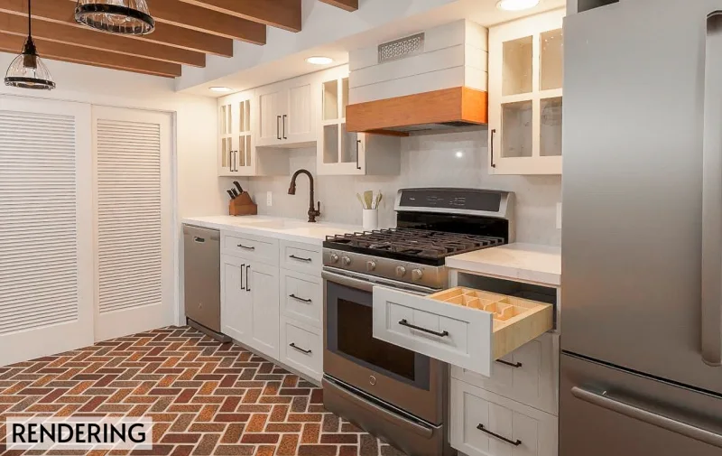 Kitchen Remodel with Brick Flooring & Custom Wine Storage | Philadelphia